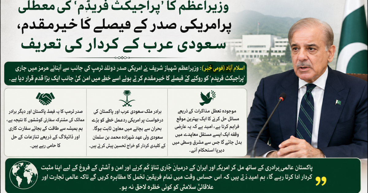 وزیراعظم کا 'پراجیکٹ فریڈم' کی معطلی پرامریکی صدر کے فیصلے کا خیرمقدم، سعودی عرب کے کردار کی تعریف