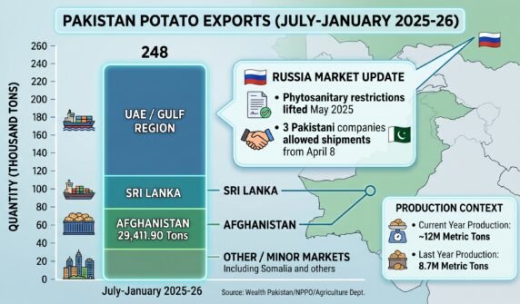 مالی سال 2025-26 کی پہلی ششماہی میں آلو کی برآمدات 2 لاکھ 48 ہزار ٹن رہیں