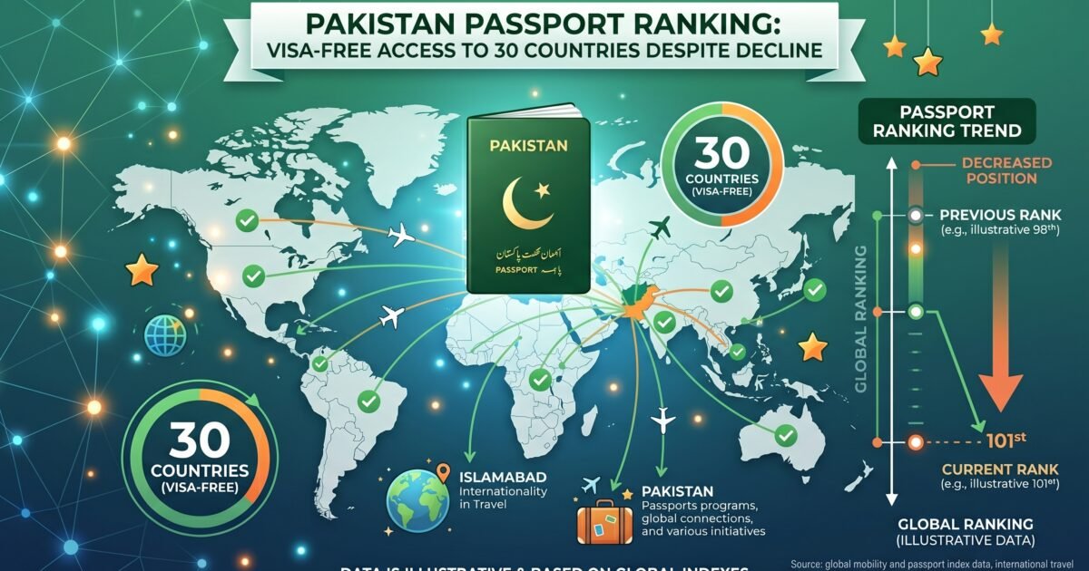 پاسپورٹ رینکنگ جاری، پاکستانی پاسپورٹ تنزلی کے باوجود 30ممالک میں ویزا فری سہولت کا حامل