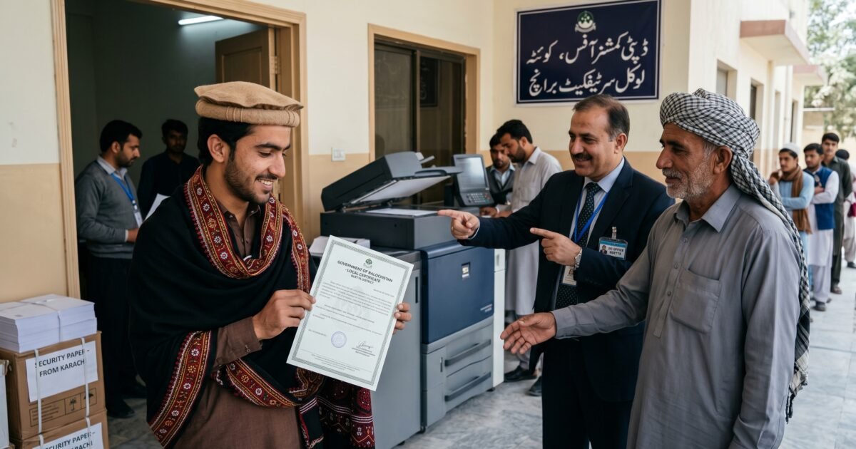 کوئٹہ میں لوکل سرٹیفکیٹ کا پرنٹنگ پیپر کراچی سے پہنچ گیاآج سے باقاعدہ آغاز ہوگا