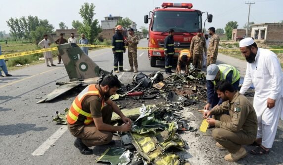 مردان میں پاک فضائیہ کا تربیتی طیارہ گر کر تباہ، 2 پائلٹس شہید
