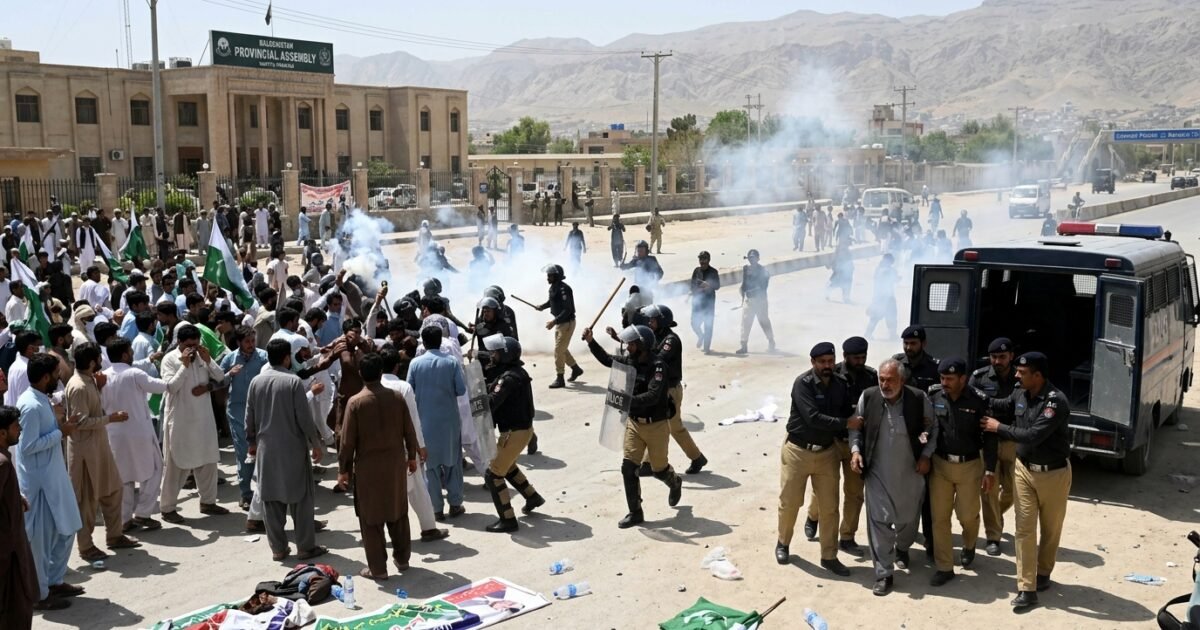 پولیس کی گرینڈ الائنس کے ملازمین پر شدید شیلنگ اور لاٹھی چارج