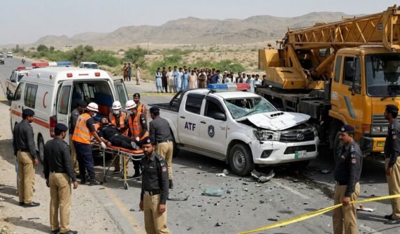 کان مہترزئی میں افسوسناک ٹریفک حادثہ، اے ٹی ایف کا اہلکار جاں بحق، 7 اہلکار زخمی