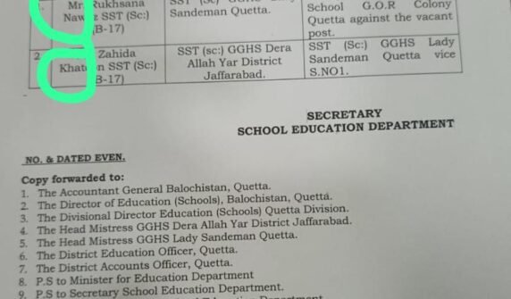 محکمہ تعلیم بلوچستان کے نوٹیفکیشن میں سنگین غفلت بے نقاب