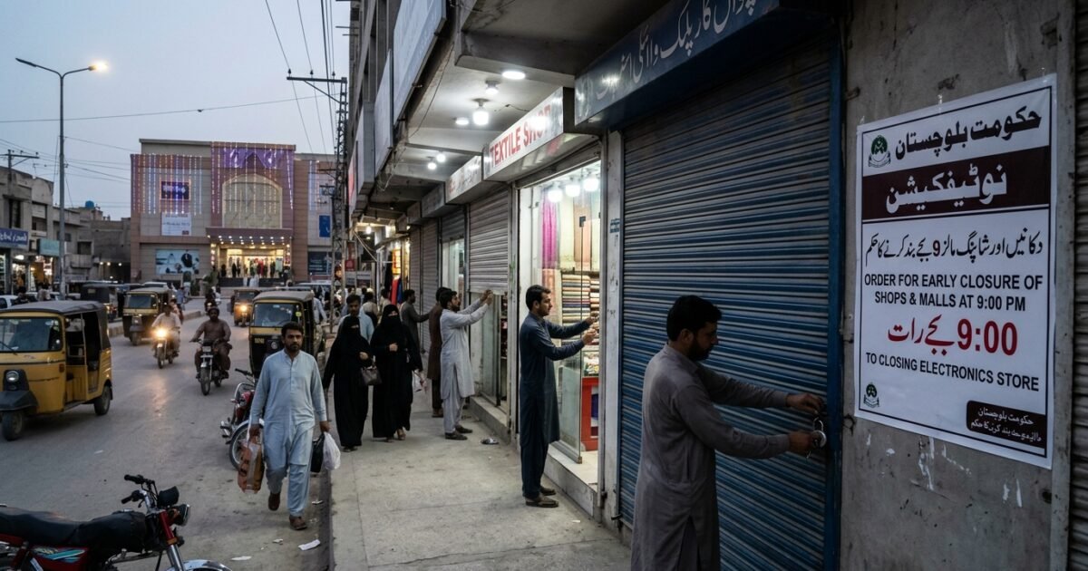 بلوچستان میں دکانیں اور شاپنگ مالز رات 9 بجے بند کرنے کا حکم، نوٹیفکیشن جاری