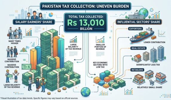 13010 ارب روپے ٹیکس جمع، تنخواہ داروں کا حصہ بااثر ایکسپورٹرز، رئیل اسٹیٹ اور ریٹیلرز سے کئی گنا زیادہ