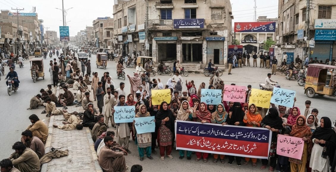کوئٹہ، جناح روڈ پر منشیات کے عادی افراد کی بھر مار، خواتین اور بچوں سمیت شہری و تاجر شدید تشویش میں مبتلا
