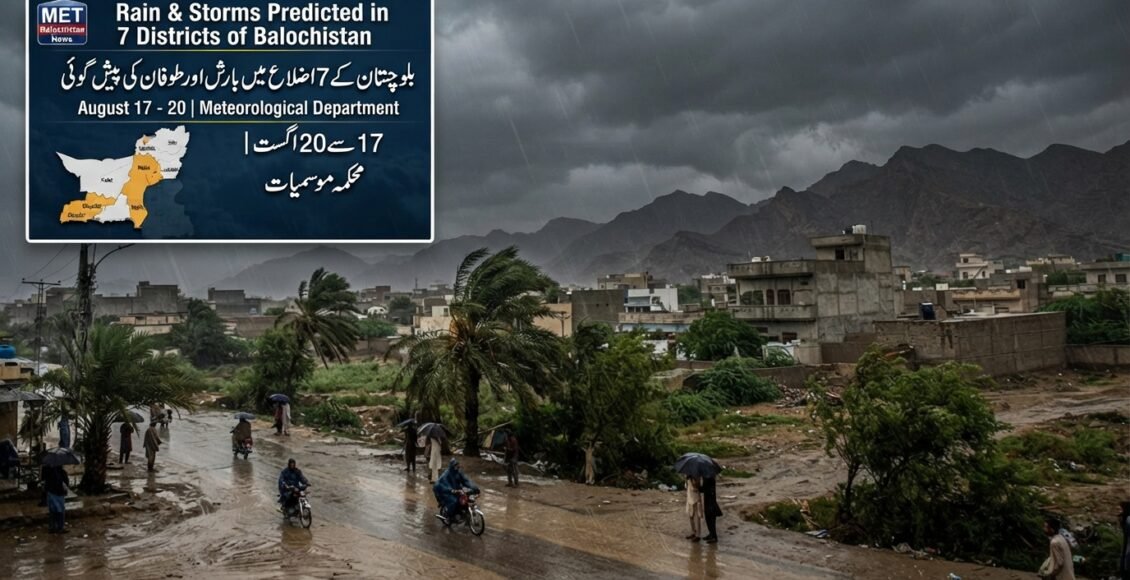 محکمہ موسمیات نے بلوچستان کے سات اضلاع میں 17سے 20اگست تک بارش اور آندھی کی پیش گوئی کردی