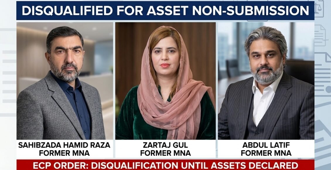 اثاثوں کی تفصیلات جمع نہ کرانے پر زرتاج گل، صاحبزادہ حامد رضا اور عبداللطیف نااہل قرار