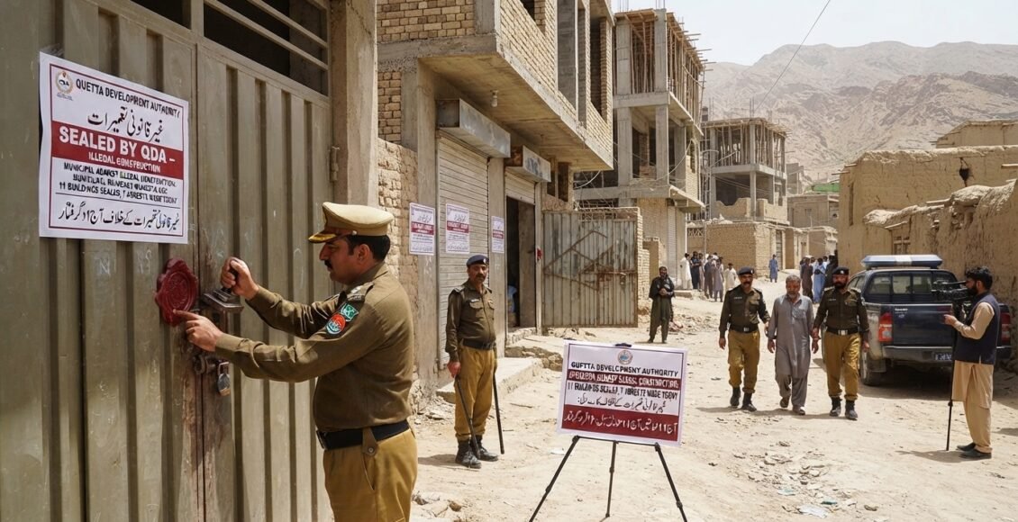 کوئٹہ، غیر قانونی تعمیرات کے خلاف سخت کریک ڈاون، 11 عمارتیں سیل اور 7 افراد گرفتار